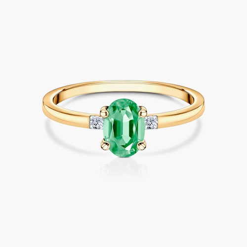 Pierścionek zaręczynowy SAVICKI: złoty, szmaragd, diamenty